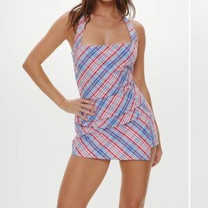 Frankie’s Bikinis Sterling Cotton Wrap Halter Top in Americana Plaid